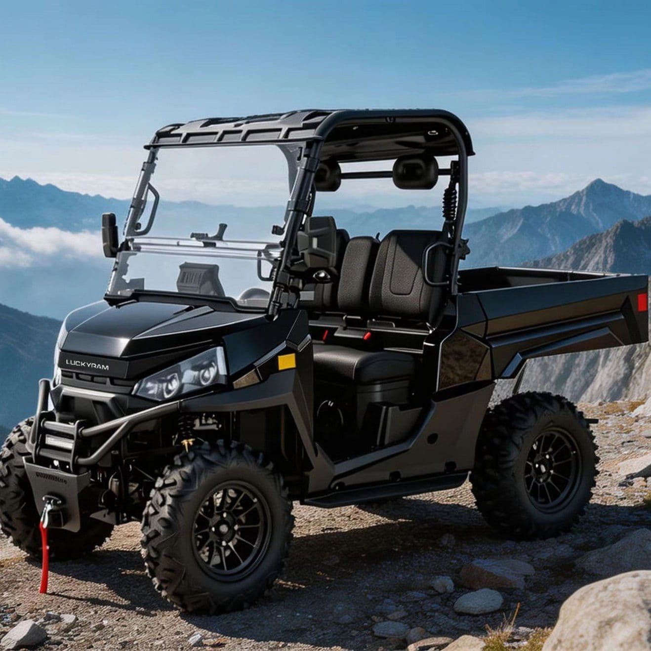 4WD електрически UTV за фермерско ранчо 14 инча офроуд гуми 350 кг самосвално легло