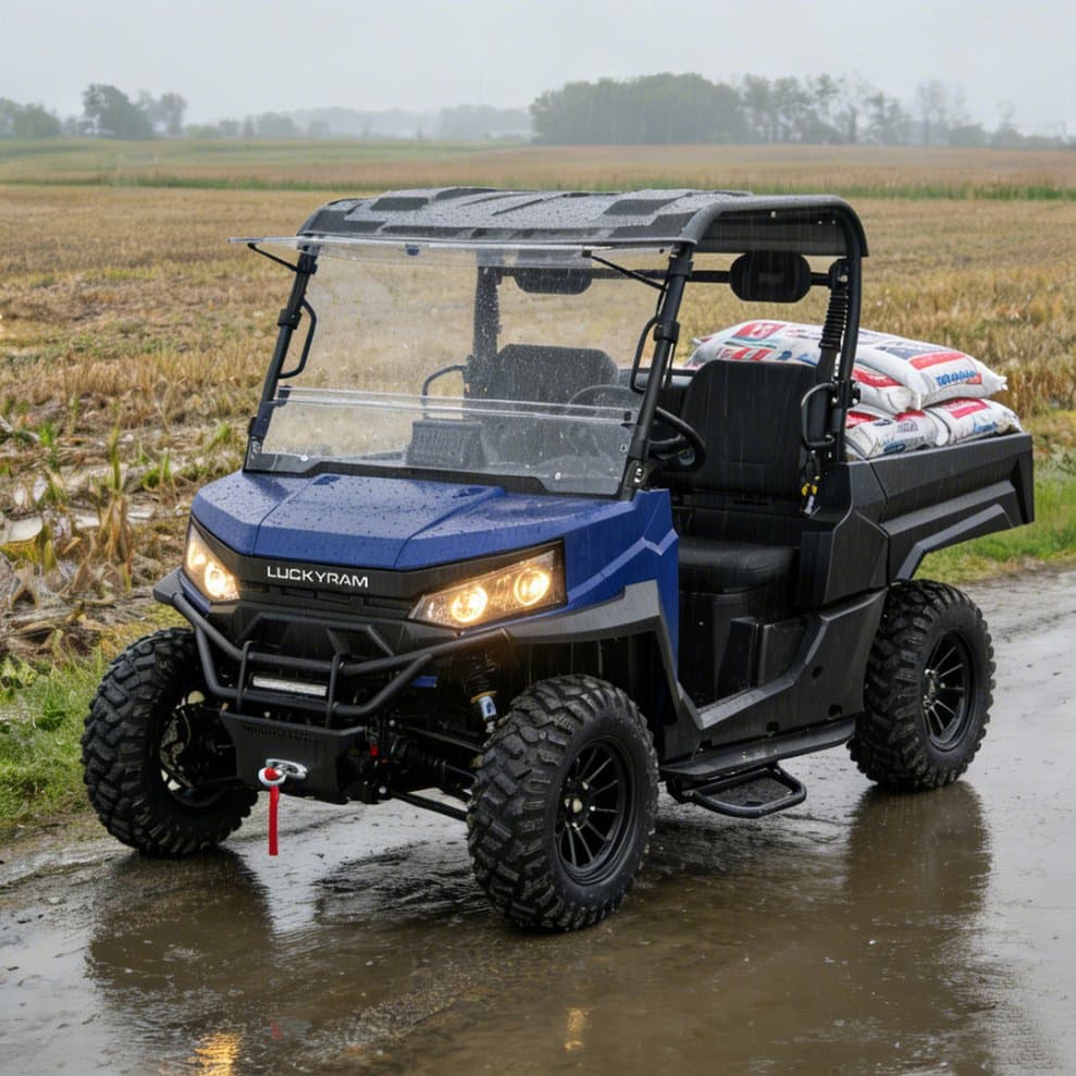 Електрическо селскостопанско превозно средство 73.6V 150Ah 4WD UTV за ферма 80-100 км пробег 1000 кг теглене